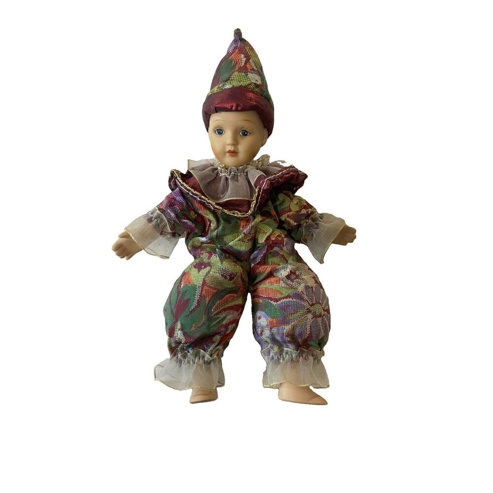 VTG Porcelain Ceramic Jester Clown Doll Mardi Gras Pierrot Harlequin Figurine